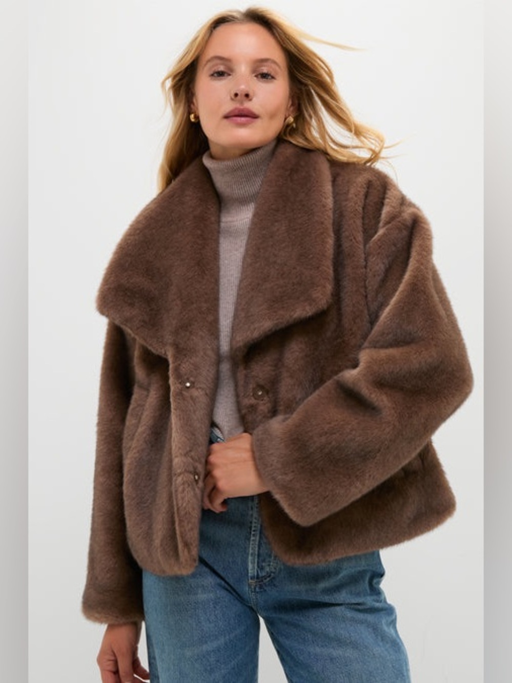 Tuckernuck Hyacinth House Brown Faux Fur Haddon Shawl-Collar Teddy Jacket NWT XL